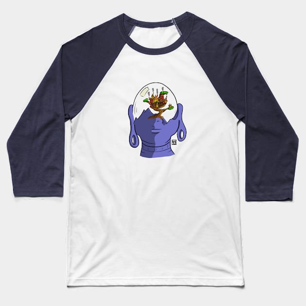 Buddha Glass Treehouse Head Baseball T-Shirt by Warm Your Toes